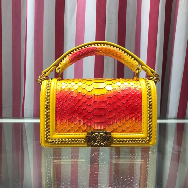 CC original python leather medium boy handbag A94804 yellow&red