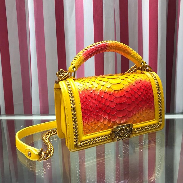 CC original python leather medium boy handbag A94804 yellow&red