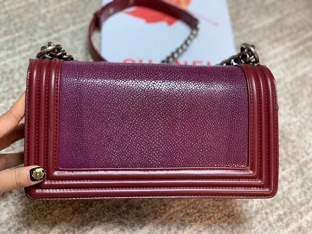 CC original genuine stingray skin boy bag A67086 bordeaux