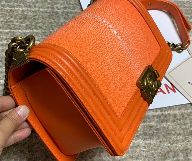 CC original genuine stingray skin boy bag A67086 orange