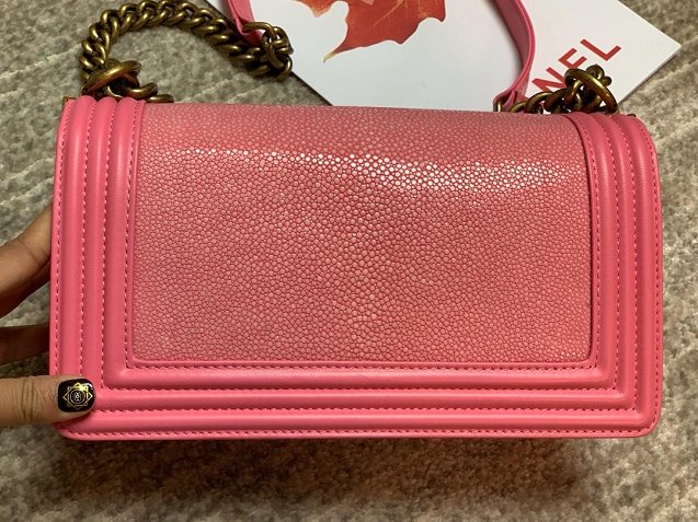 CC original genuine stingray skin boy bag A67086 pink