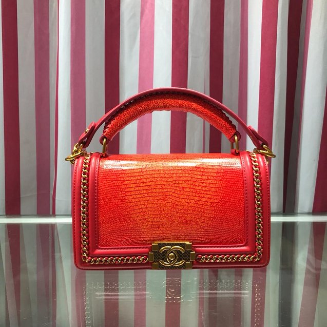 CC original lizard leather boy handbag A94804 red&orange