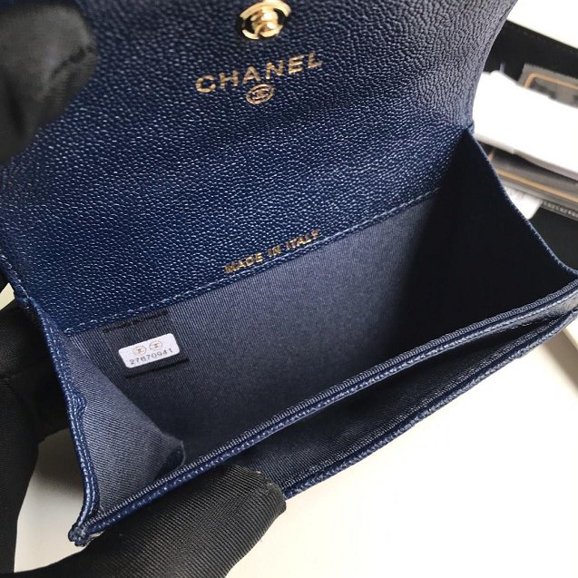 CC grained calfskin boy flap card holder A80603 navy blue