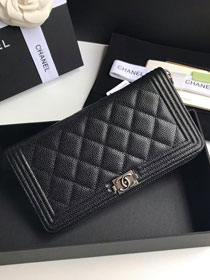 CC grained calfskin boy long flap wallet A80815 black