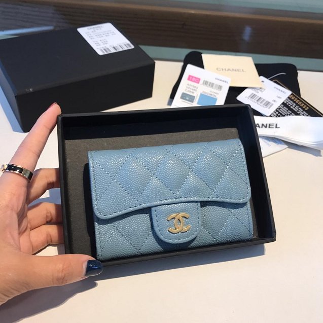 CC grained calfskin classic card holder AP0214 light blue