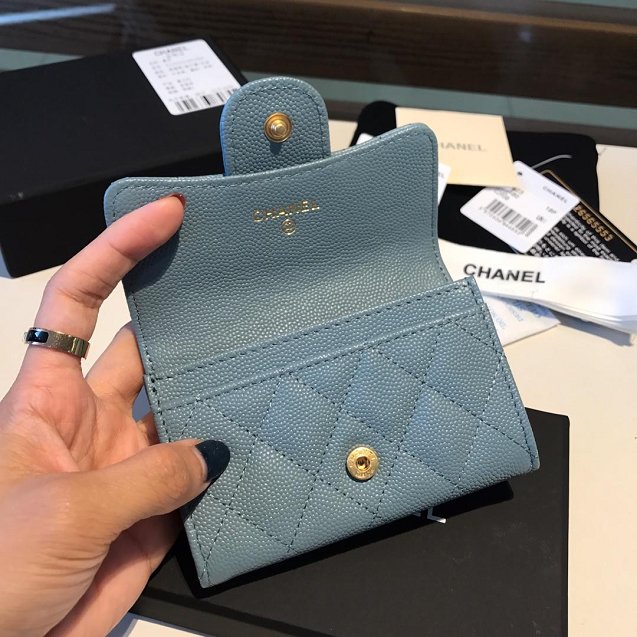 CC grained calfskin classic card holder AP0214 light blue