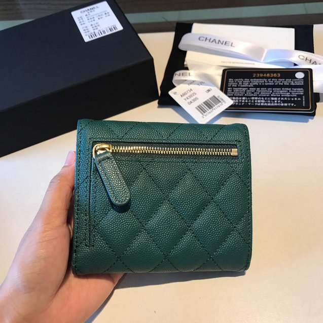 CC grained calfskin classic flap wallet AP0231 turquoise