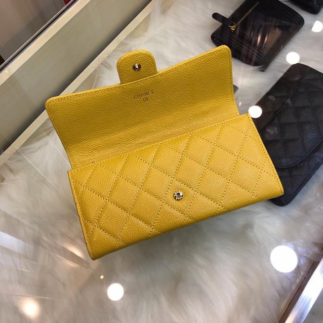 CC grained classic long flap wallet A80758 yellow