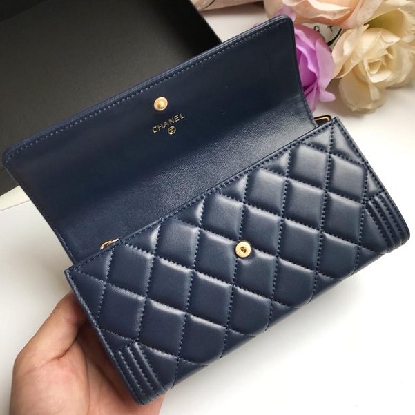 CC lambskin boy long flap wallet A80286 navy blue