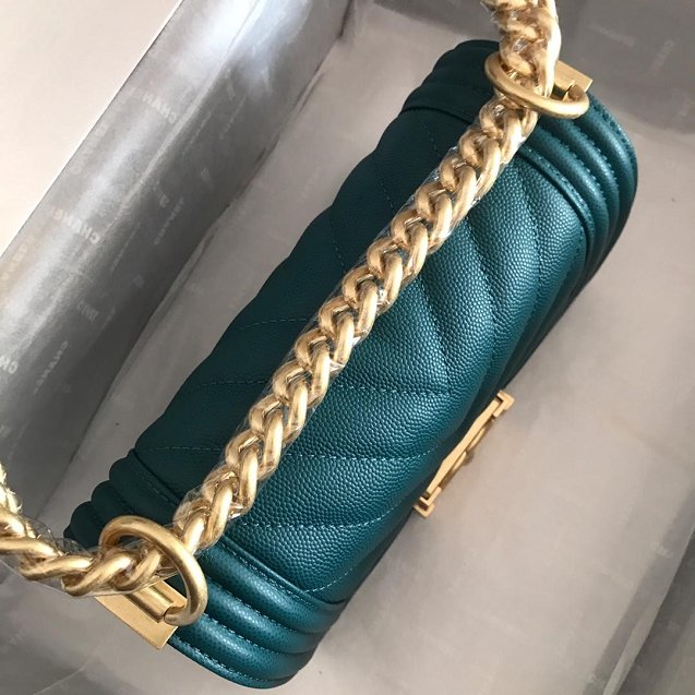 2019 CC original grained calfskin boy handbag A67085-2 turquoise