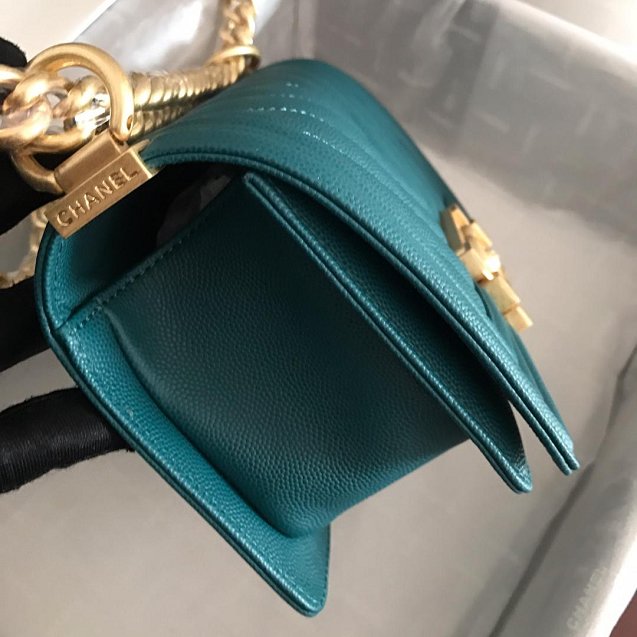 2019 CC original grained calfskin boy handbag A67085-2 turquoise