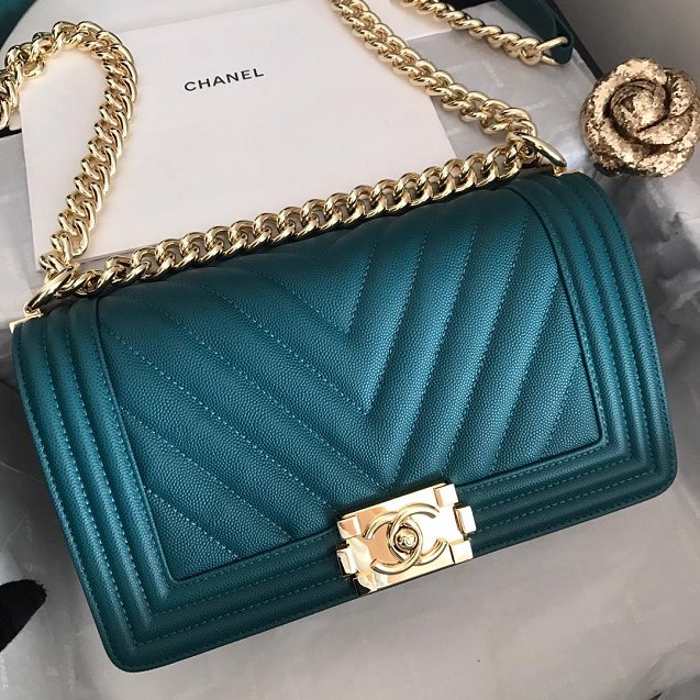 2019 CC original grained calfskin boy handbag A67086-2 turquoise