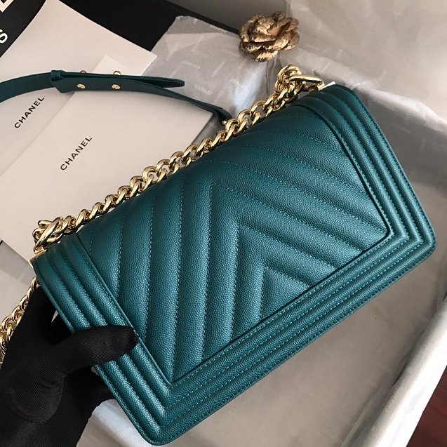 2019 CC original grained calfskin boy handbag A67086-2 turquoise