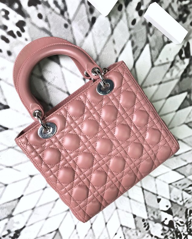 Dior original lambskin lady dior bag 44551 pink