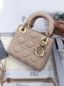 Dior original lambskin mini lady dior bag M0505 apricot