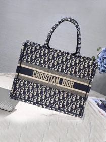 Dior original canvas book medium tote oblique bag M1296 dark blue