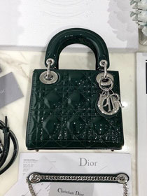 Dior original patent calfskin mini lady dior bag M0505 green