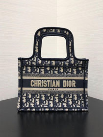 Dior original canvas book mini tote oblique bag S5475 dark blue