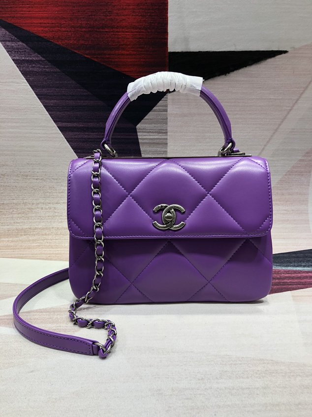 2020 CC original lambskin top handle flap bag A92236 purple