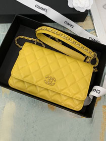 2020 CC original lambskin wallet on chain AP0724 yellow