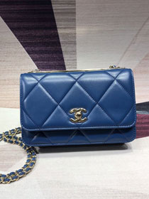 CC original lambskin wallet on chain A80982 blue