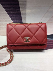 CC original lambskin wallet on chain A80982 red