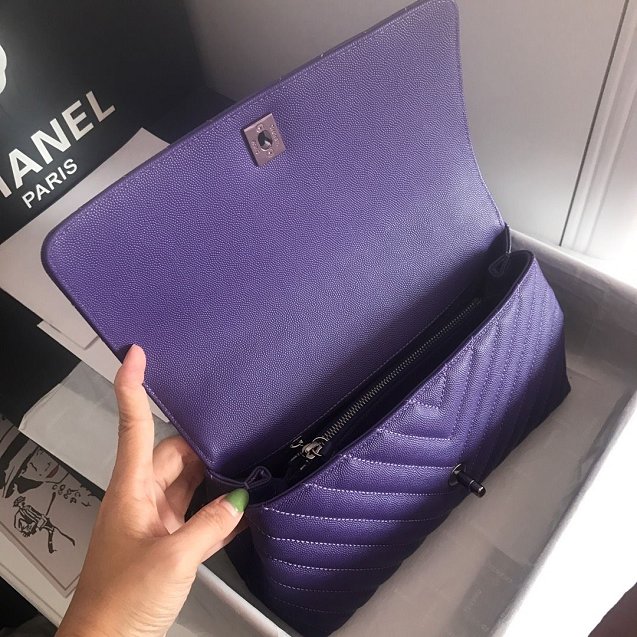 CC original grained calfskin large coco handle bag A92991 purple