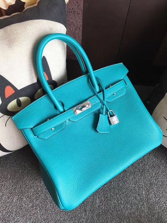 Hermes original togo leather birkin 30 bag H30-1 bright blue