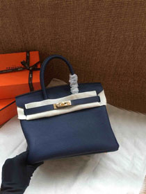 Hermes soft calf leather birkin 25 bag H25-5 navy blue	