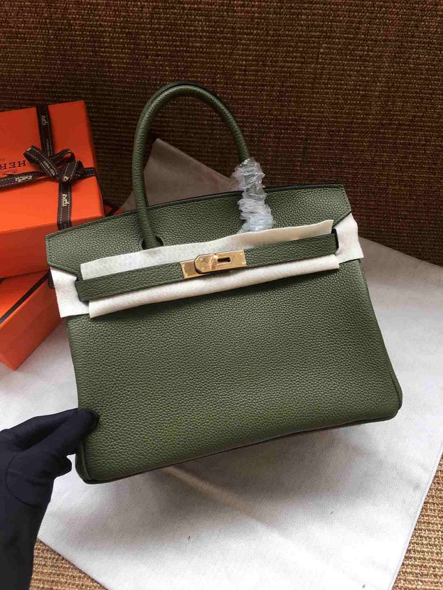 Hermes soft calf leather birkin 30 bag H30-5 blackish green