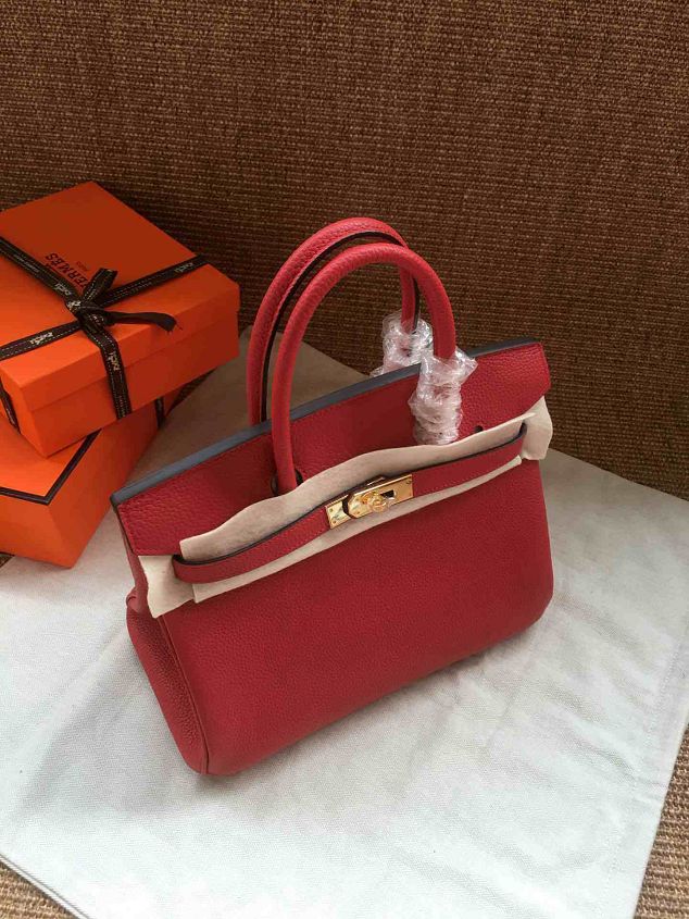 Hermes soft calf leather birkin 25 bag H25-5 red