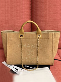 2020 CC original mixed fibers&canvas large shopping bag A66941 apricot