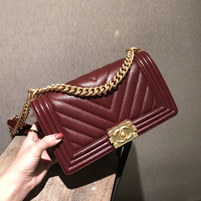 2020 CC original grained calfskin boy handbag A67086-2 bordeaux