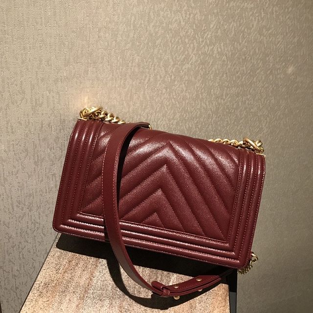 2020 CC original grained calfskin boy handbag A67086-2 bordeaux