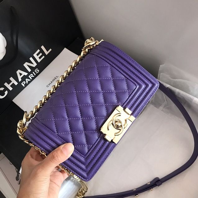 CC original grained calfskin small boy handbag A67085 purple