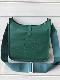 Hermes original epsom leather evelyne pm shoulder bag E28 dark green