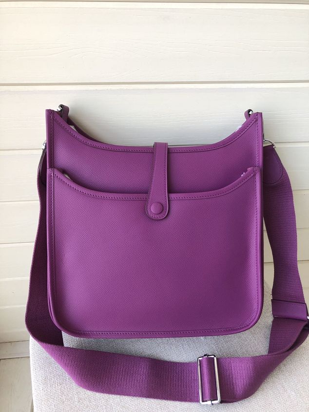 Hermes original epsom leather evelyne pm shoulder bag E28 purple