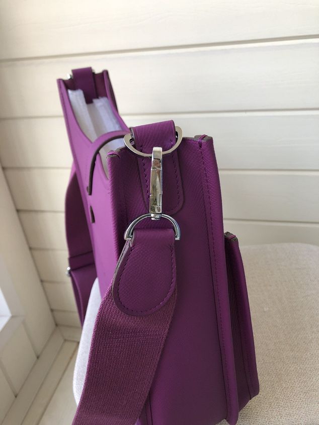 Hermes original epsom leather evelyne pm shoulder bag E28 purple