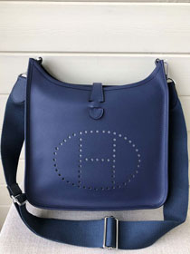 Hermes original epsom leather evelyne pm shoulder bag E28-2 navy blue