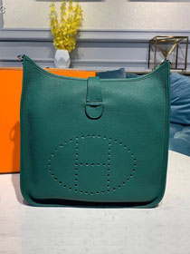 Hermes original togo leather evelyne pm shoulder bag E28 dark green