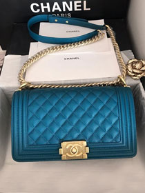 CC original grained calfskin boy handbag A67086 turquoise