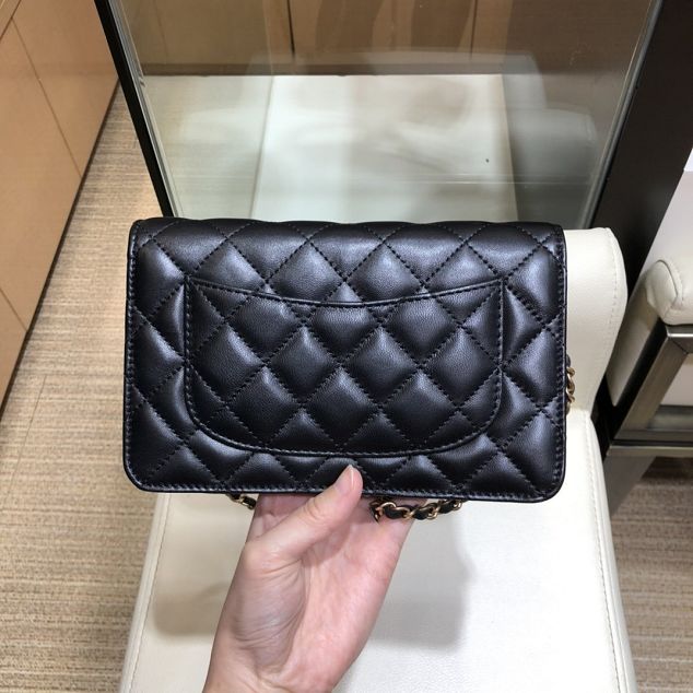 2020 CC original lambskin wallet on chain AP1450 black