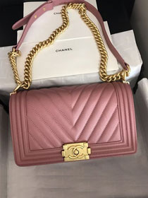 CC original grained calfskin boy handbag A67086-2 pink