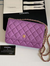 CC original grained calfskin wallet on chain 33814 purple