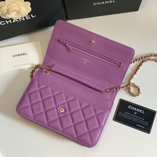 CC original grained calfskin wallet on chain 33814 purple