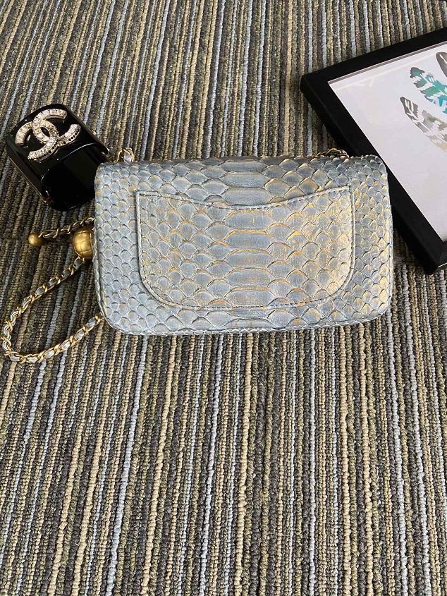 CC original python leather flap bag AS1787 light blue