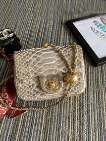 CC original python leather small flap bag AS1786 apricot