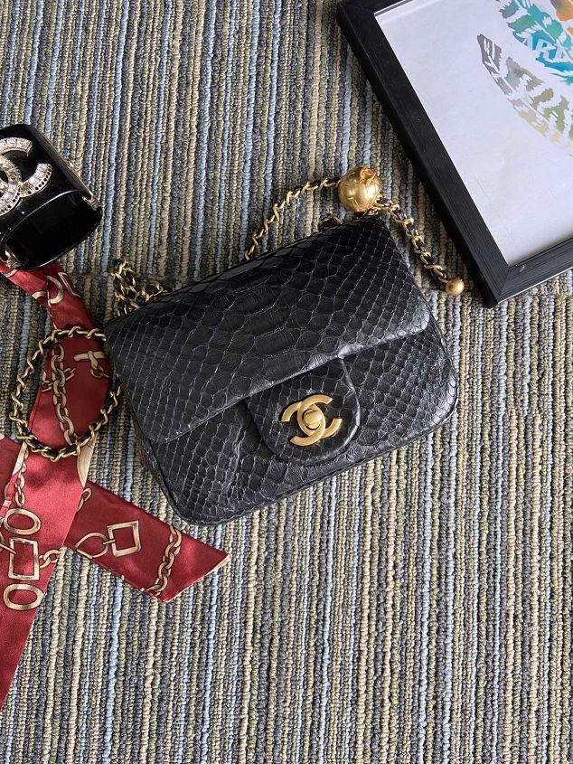 CC original python leather small flap bag AS1786 black