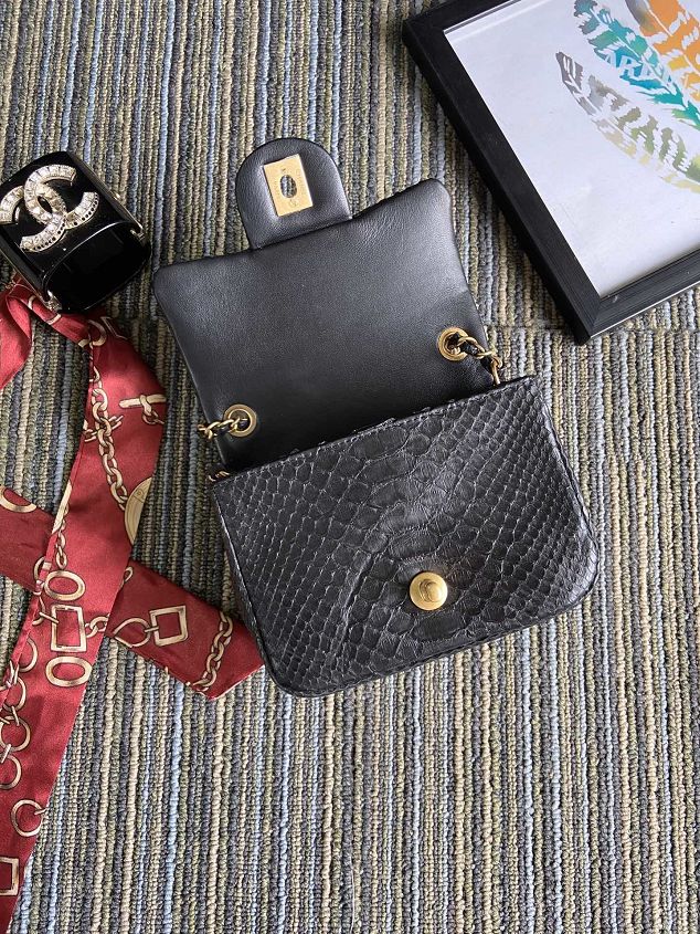 CC original python leather small flap bag AS1786 black