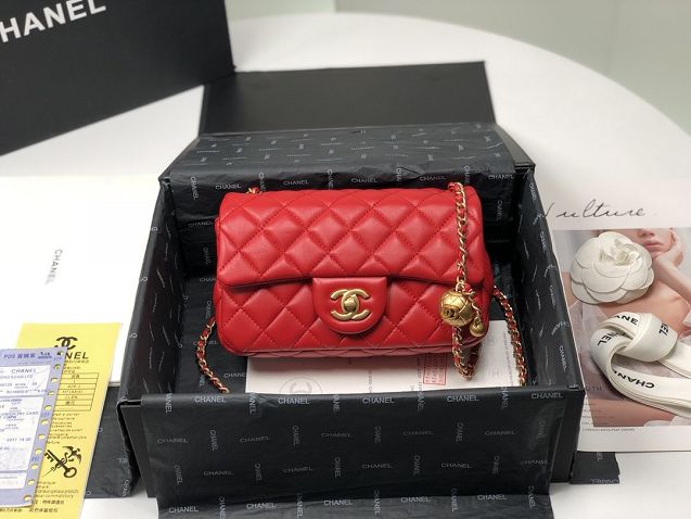 2020 CC original lambskin flap bag AS1787 red